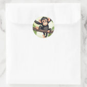 Sticker Rond Caricature de chimpanzé fou mignon (Sac)