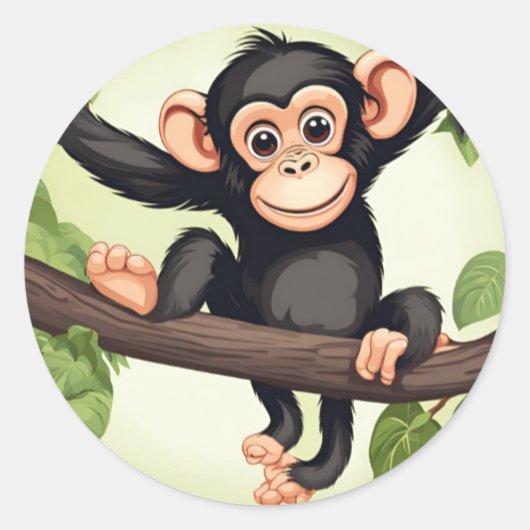 Sticker Rond Caricature de chimpanzé fou mignon (Devant)