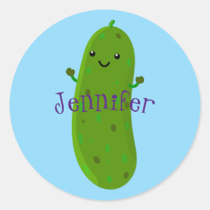 Sticker Rond Caricature de cornichon joyeux