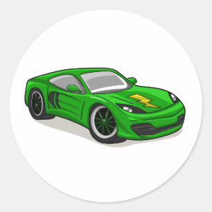 Sticker Rond Caricature de course automobile verte - Choisissez