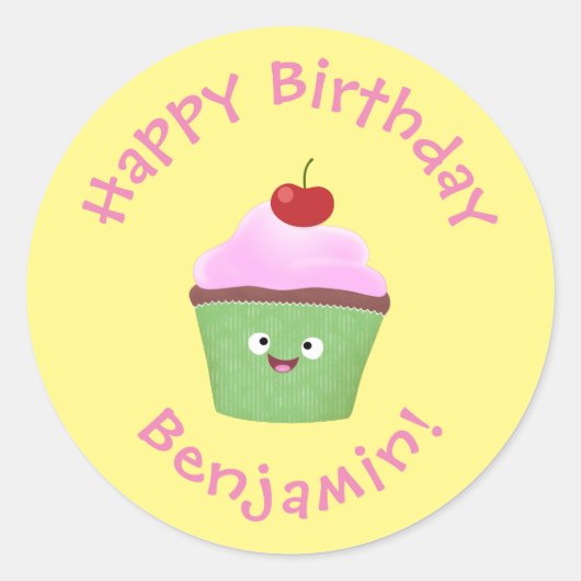 Sticker Rond Caricature de cupcake joyeux (Devant)