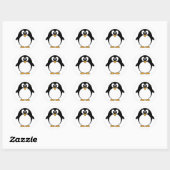 Sticker Rond Caricature de Cute Penguin Kawaii (Feuille)