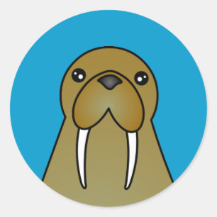 Sticker Rond Caricature de Cute Walrus