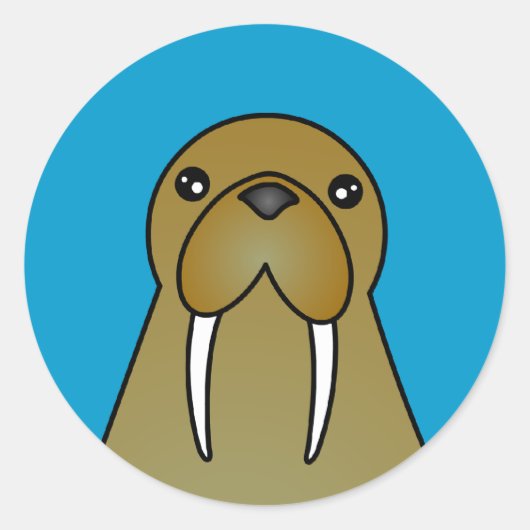 Sticker Rond Caricature de Cute Walrus (Devant)