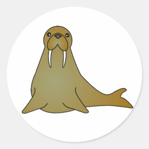 Sticker Rond Caricature de Cute Walrus
