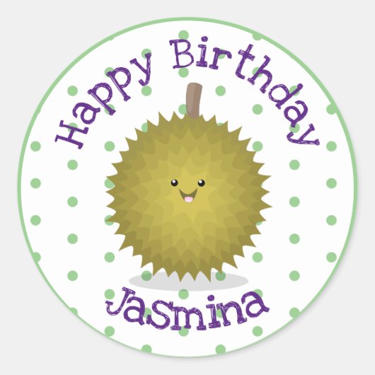 Sticker Rond Caricature de durian joyeux (Devant)