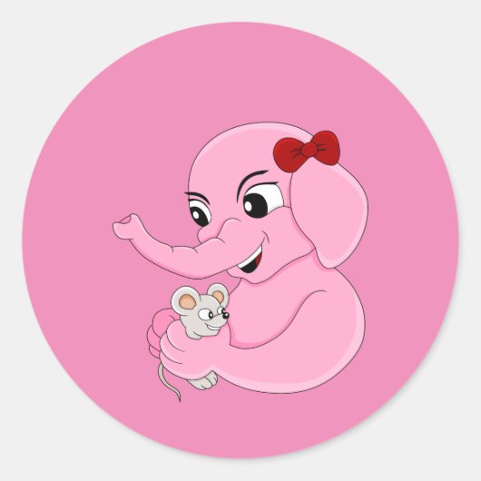 Sticker Rond Caricature de fille éléphant classique collant ron (Devant)