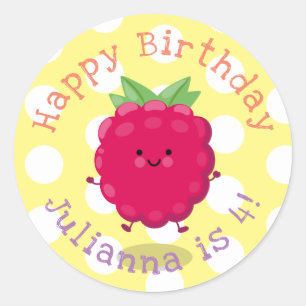 Sticker Rond Caricature de framboise très heureuse