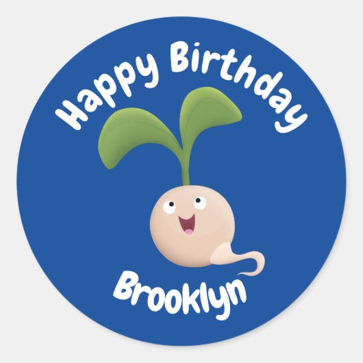 Sticker Rond Caricature de germe de graines joyeux, illustratio (Devant)