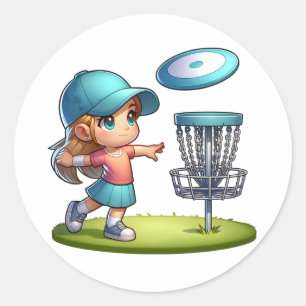 Sticker Rond Caricature de golf de Little Girl