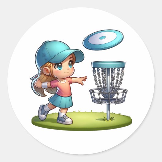 Sticker Rond Caricature de golf de Little Girl (Devant)