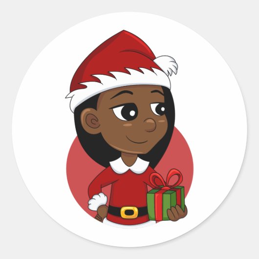 Sticker Rond Caricature de la fille de Noël classique collant r (Devant)