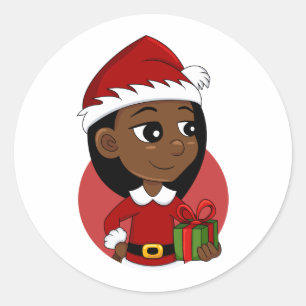 Sticker Rond Caricature de la fille de Noël classique collant r