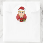Sticker Rond Caricature de la fille de Noël classique collant r (Sac)
