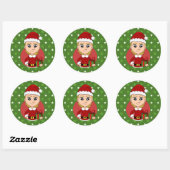 Sticker Rond Caricature de la fille de Noël classique collant r (Feuille)