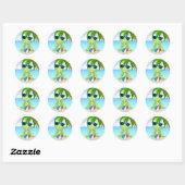 Sticker Rond Caricature de la grenouille Summer Beach (Feuille)