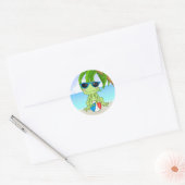 Sticker Rond Caricature de la grenouille Summer Beach (Enveloppe)