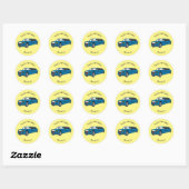 Sticker Rond Caricature de la Limousine bleu mignonne (Feuille)