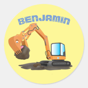 Sticker Rond Caricature de la pelle orange