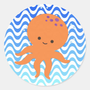 Sticker Rond Caricature de la pieuvre mignonne