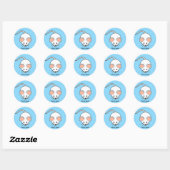 Sticker Rond Caricature de la souris blanche sur bleu clair (Feuille)