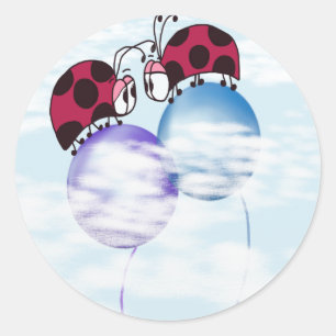 Sticker Rond Caricature De Ladybug Et Ballons Colorés