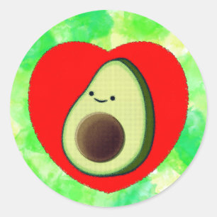Sticker Rond Caricature de l'Avocado mignonne au coeur rouge su