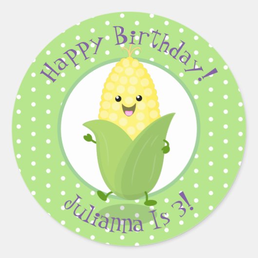 Sticker Rond Caricature de maïs kawaii joli kawaii (Devant)