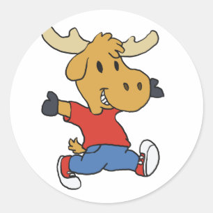 Sticker Rond Caricature de marche pour enfant d'orignal chois