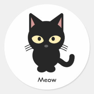 Sticker Rond Caricature de miow en chat noir mignon