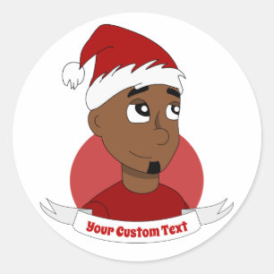 Sticker Rond Caricature de Noël de l'homme souriant