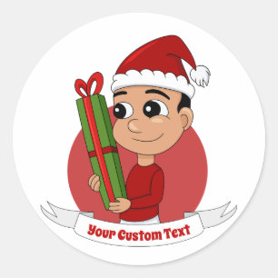 Sticker Rond Caricature de Noël garçon classique rond autocolla