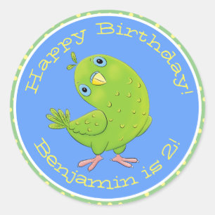 Sticker Rond Caricature de perruche verte curieuse