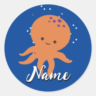 Sticker Rond Caricature de pieuvre mignonne Ajouter un nom