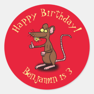 Sticker Rond Caricature de rat brun