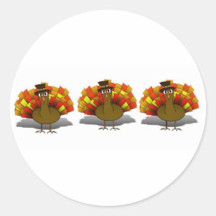 Sticker Rond Caricature de Thanksgiving Turquie pèlerin