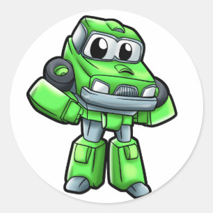 Sticker Rond Caricature de voiture robot vert - Choisir la coul