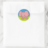 Sticker Rond Caricature d'éléphant rose (Sac)