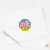 Sticker Rond Caricature d'éléphant rose (Enveloppe)