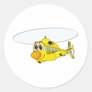 Sticker Rond Caricature d'hélicoptère jaune