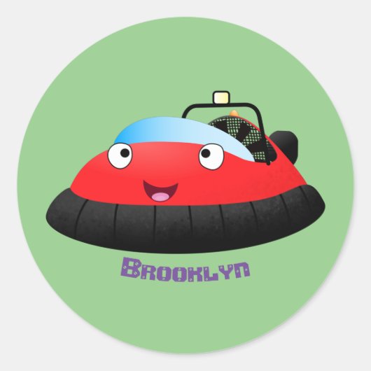 Sticker Rond Caricature d'hovercraft rouge joyeux (Devant)