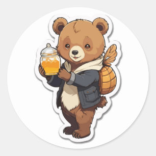 Sticker Rond Caricature d'ours mignonne avec illustration de mi