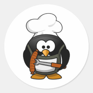 Sticker Rond Caricature du chef Penguin