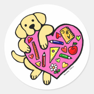 Sticker Rond Caricature du coeur du Labrador jaune et de l'ense