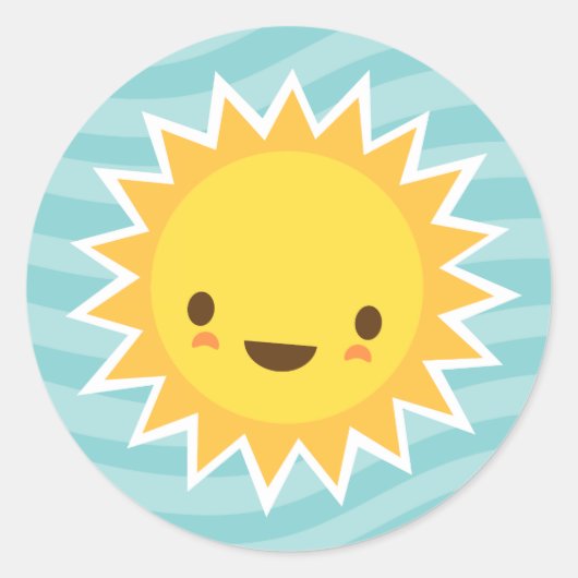 Sticker Rond Caricature du soleil de Cute kawaii sur bleu (Devant)