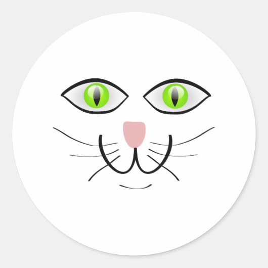 Sticker Rond Caricature du visage de chat à l'oeil vert (Devant)