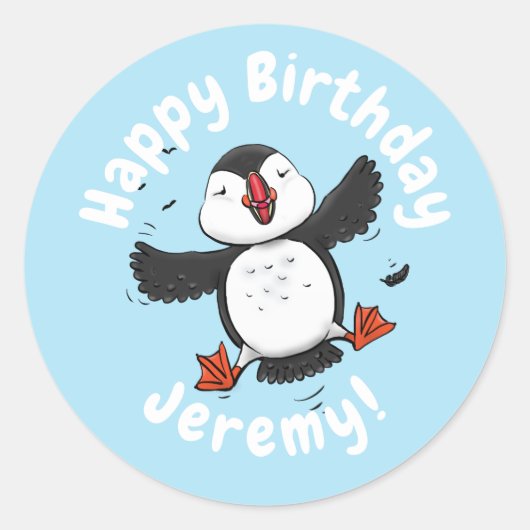 Sticker Rond Caricature en bleu bouffin joyeux (Devant)