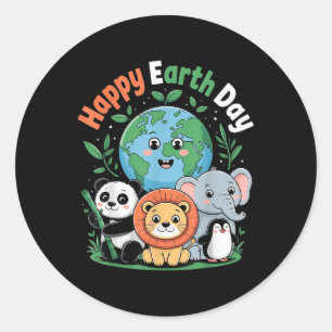 Sticker Rond Caricature Entourée D'Animaux De La Jungle