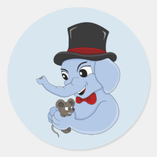 Sticker Rond Caricature garçon éléphant mignon caricature class
