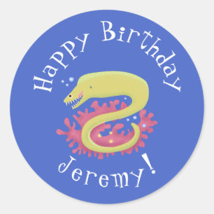 Sticker Rond Caricature humoristique murène verte